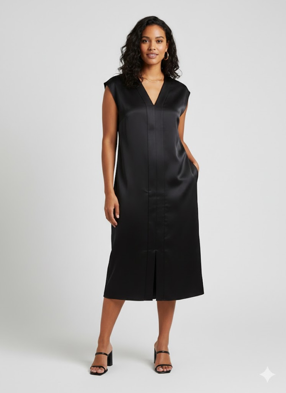 Universal Standard Satin Pocket Midi Dress Black Size 0-2 NEW